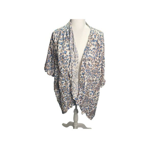 Umgee Kimono Top S/M Leopard Blue Pink Open Front Casual Boho Knit - Picture 1 of 4